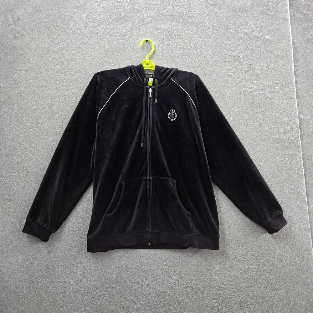Lauren Ralph Lauren Women Jacket 2X Black Embroidered Lauren Active Velour Track